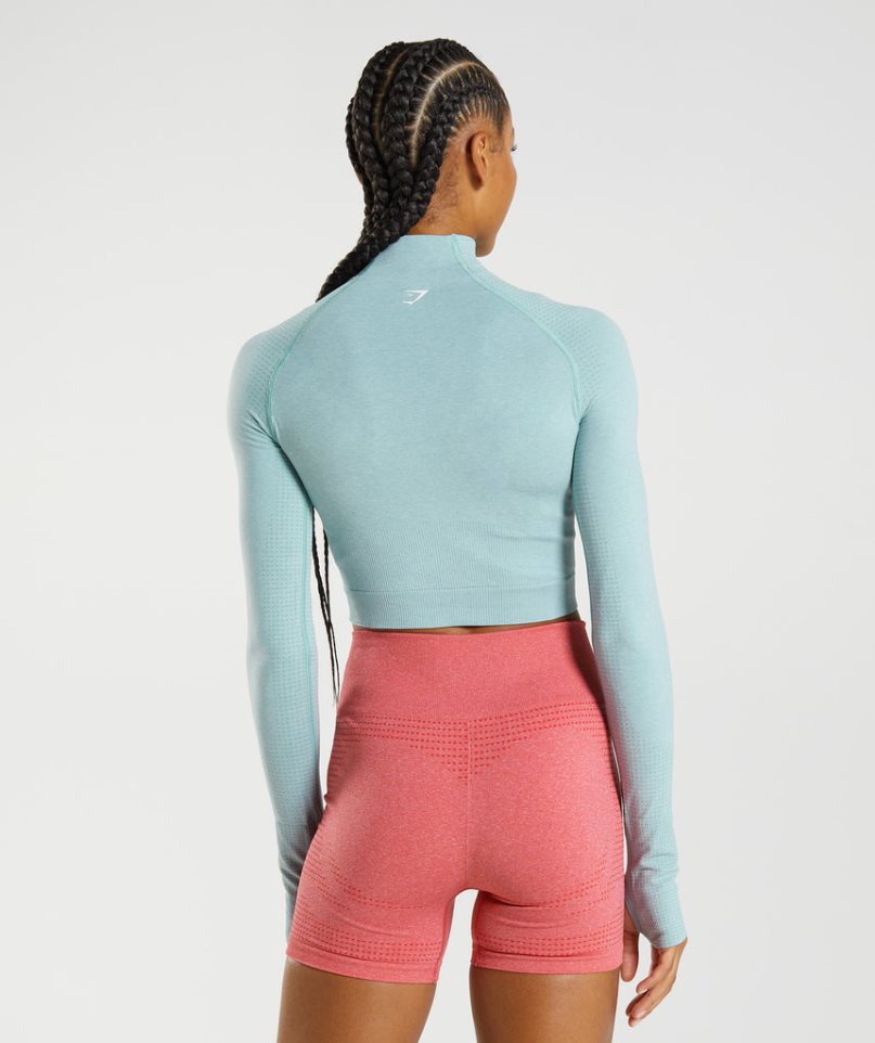 Women's Gymshark Vital Seamless 2.0 High Neck Midi Cropped Tops Light Blue | NZ 0ZYUVS